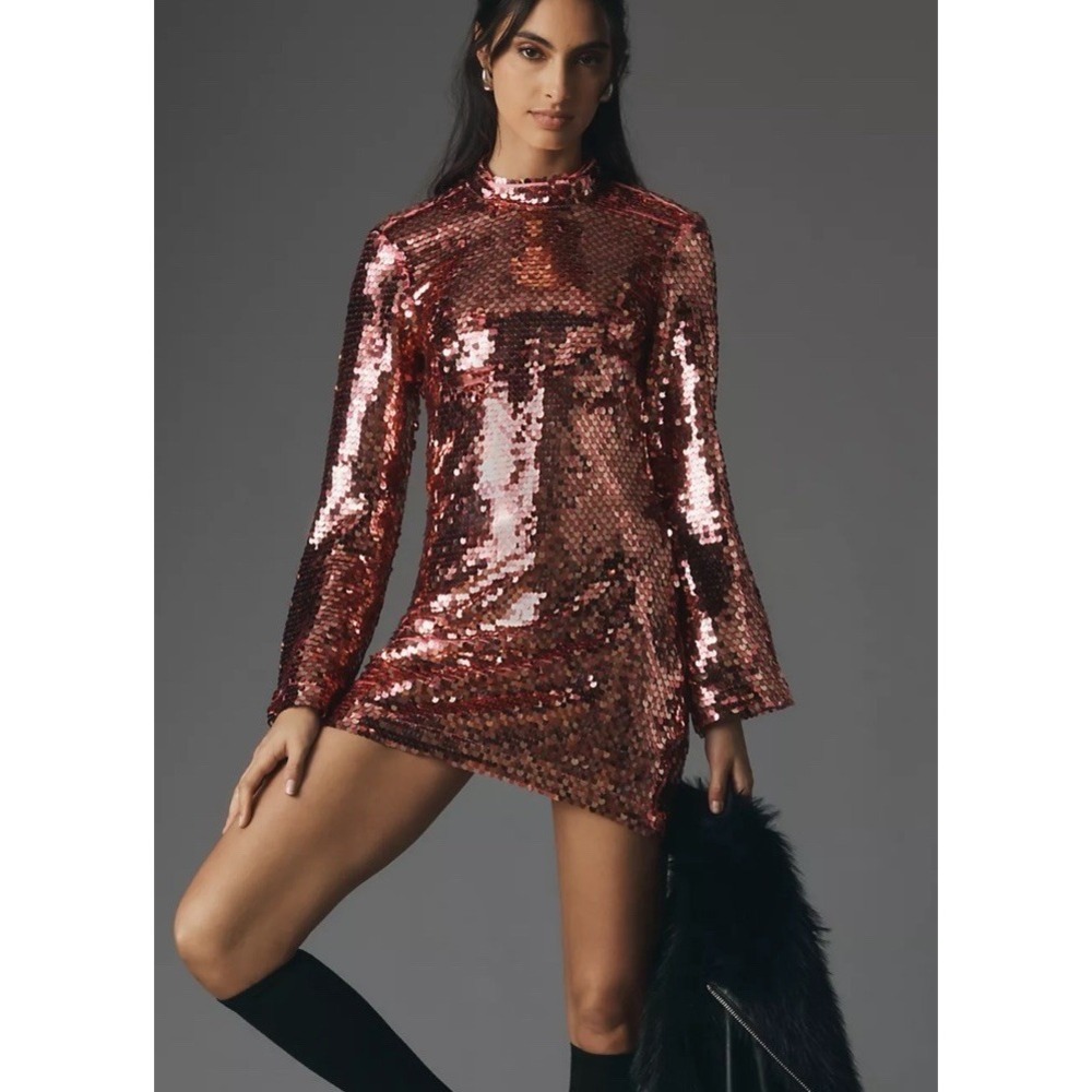 Maeve Rose Gold Sequin Midi Dress